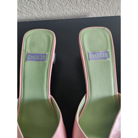 Chilis Retro Pink & Green Women's Opened Toed Flats Size 8 - Picture 8 of 12